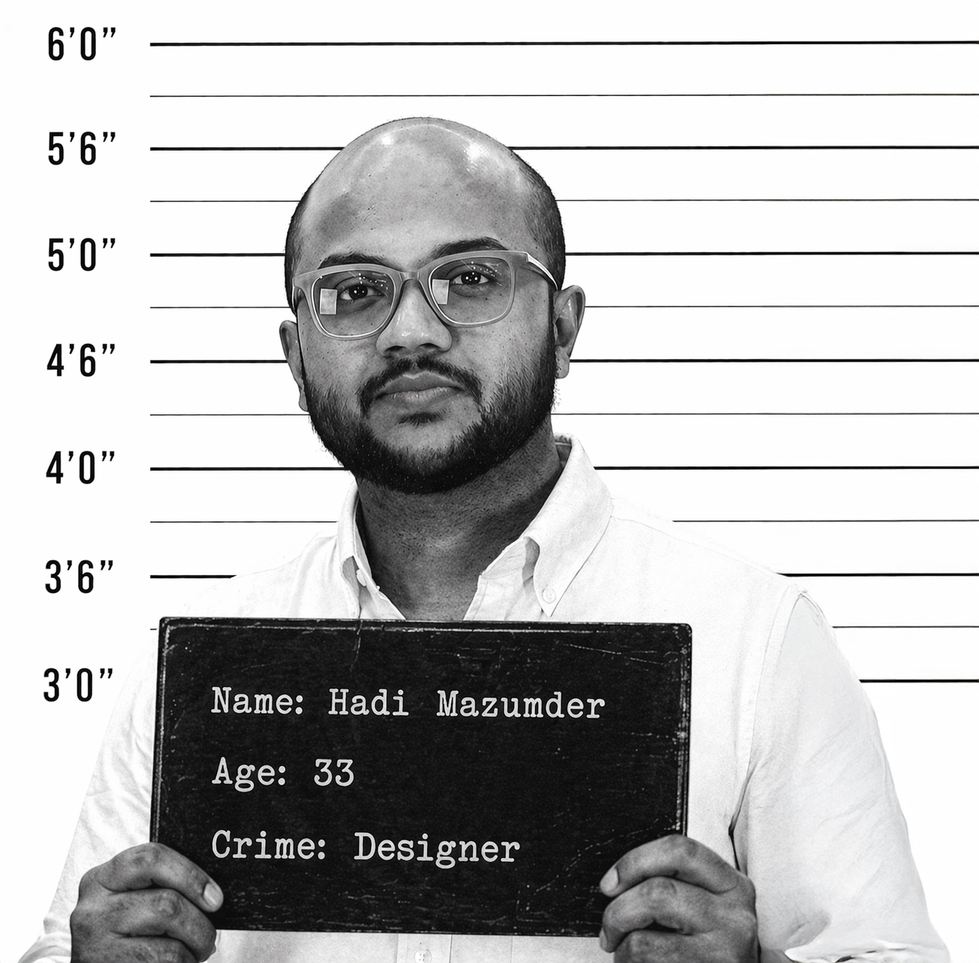 Portrait of Hadi Mazumder in black-and-white editorial style